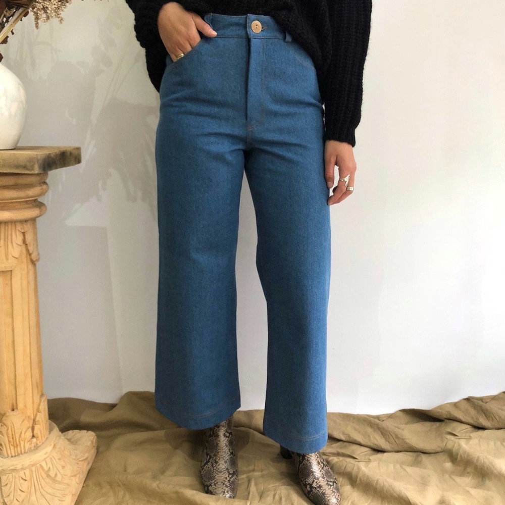 harly jae | Pierrot Wide Leg Blue Denim High Waist Pants Size 3XL 100% Cotton